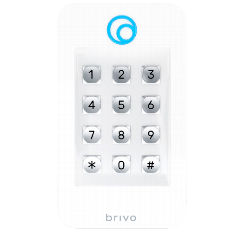 Lector Autónomo BRIVO® Tri-Tecnología 125 KHZ + 13.56 MHz + BLE con Teclado (Blanco) - Cuadrado//BRIVO® Tri-Technology 125 KHZ + 13.56 MHz + BLE Standalone Reader with Keypad (White) - Single Gang