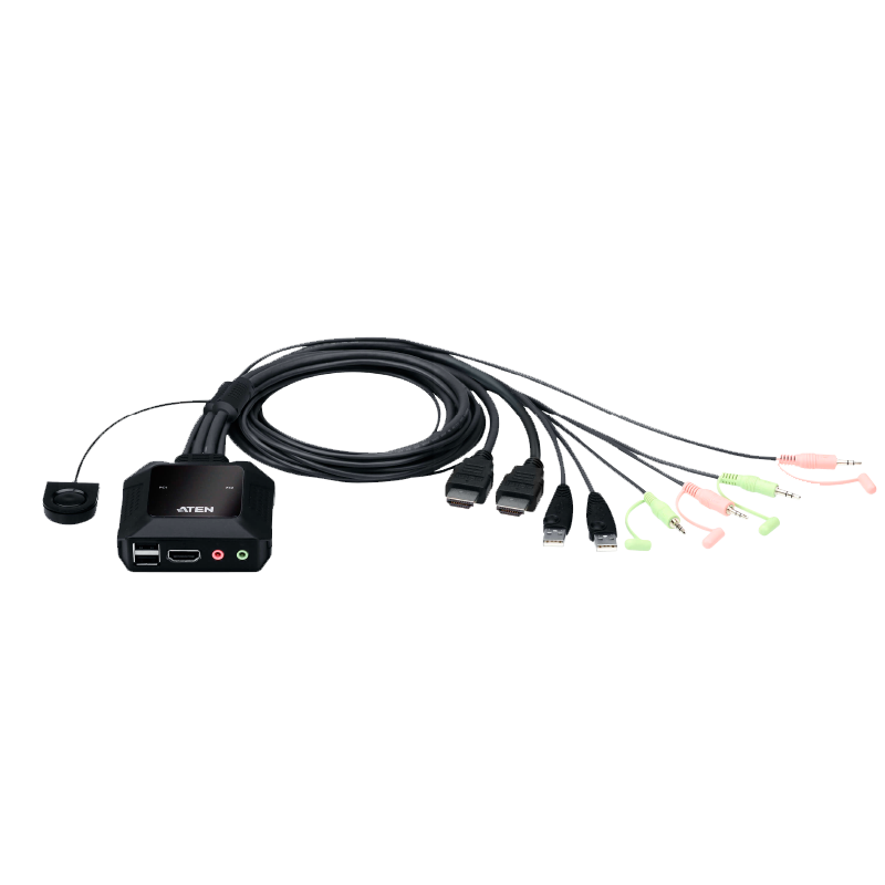 Switch KVM ATEN™ USB 4K HDMI de 2 Puertos con Cable con Selector de Puerto Remoto//2-Port USB 4K HDMI Cable KVM ATEN™ Switch with Remote Port Selector