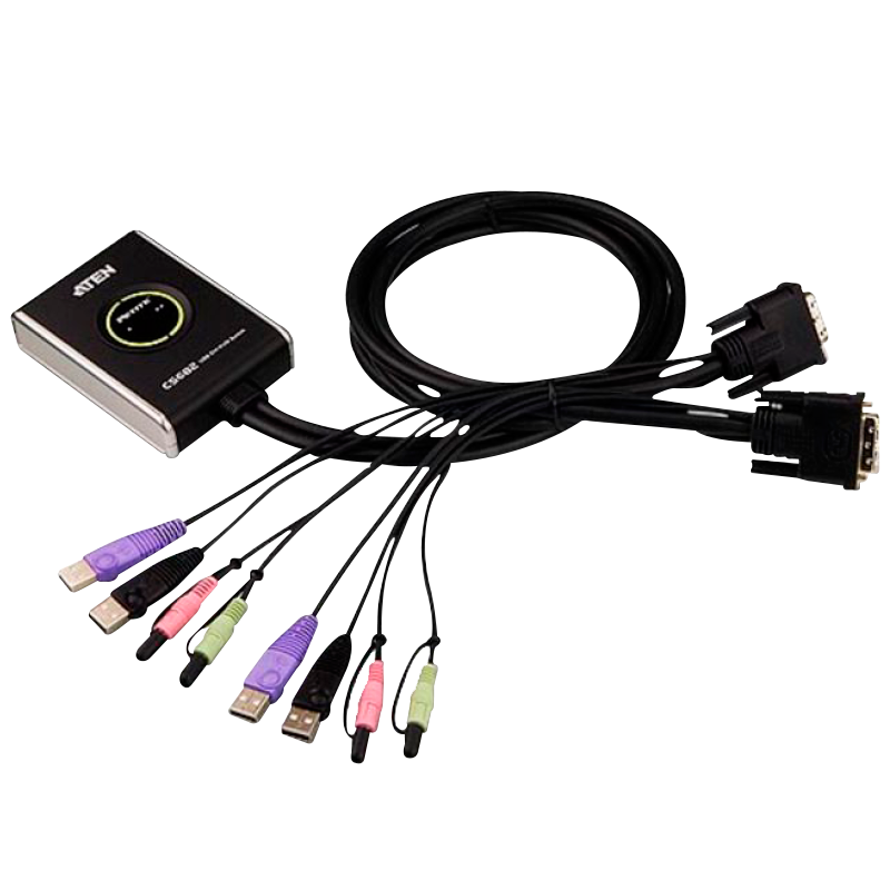 Conmutador KVM ATEN™ USB DVI/Audio de 2 Puertos con Cable//2-Port USB DVI/Audio Cable KVM ATEN™ Switch