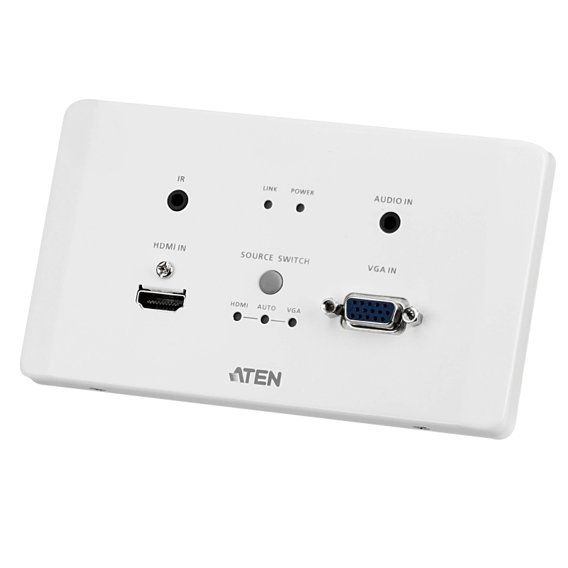 Transmisor Encastrable (EU) HDMI y VGA HDBaseT con Embellecedor / POH (4K a 100 m) (HDBaseT Clase A) ATEN™ VE2812AEUT//ATEN™ VE2812AEUT HDMI & VGA HDBaseT Transmitter with EU Wall Plate / PoH (4K@100m) (HDBaseT Class A)