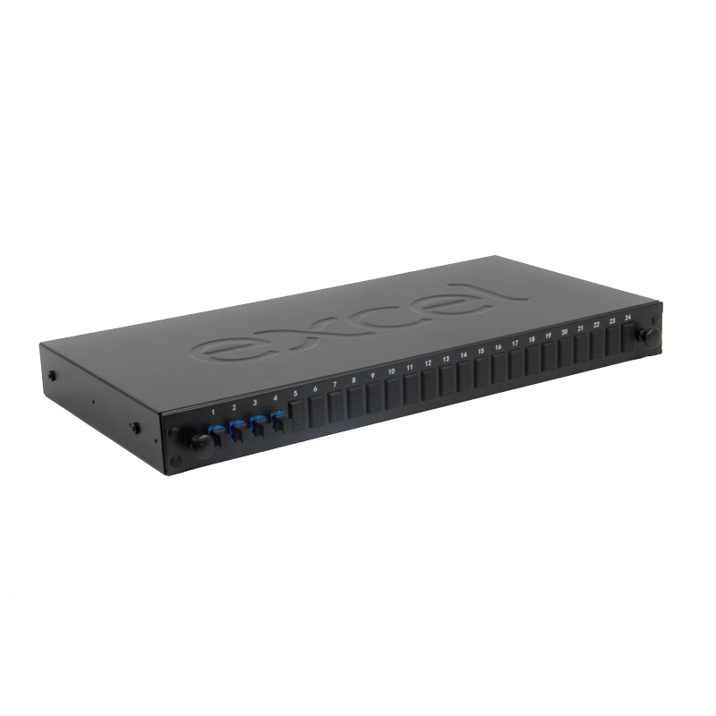 Panel de Fibra Óptica Multi-Modo EXCEL® de 24 Bahías con 24 Adaptadores LC Dúplex (48 Fibras)//EXCEL® 24 Way Multimode Fibre Optic Panel - 24 LC Duplex (48 Fibres) Adap.