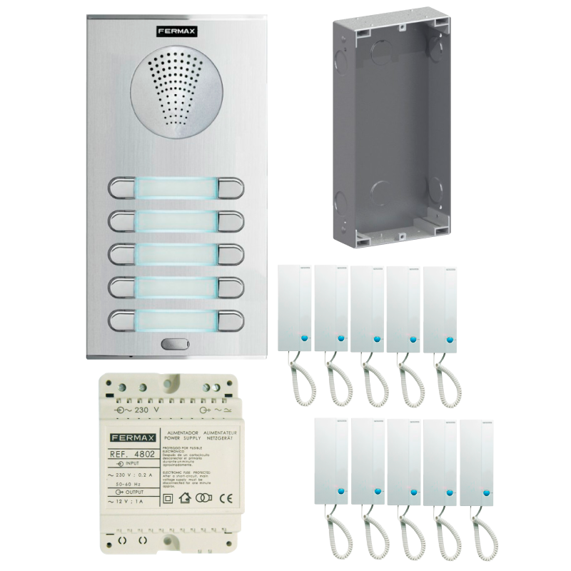 Kit FERMAX® CITY™ 4+N 10/L (Placa CITY™ y Telefonillos LOFT™)//FERMAX® CITY™ 4+N 10/L Kit (CITY™ Entry Panel and LOFT™ Phones)