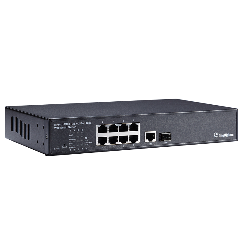 Switch Gestionable PoE+ GEOVISION™ GV-POE0801 de 8 Puertos PoE+ (+1TP, +1SPF) - 130W//Manageable PoE+ GEOVISION™ GV-POE0801 8-Port PoE+ (+1TP, +1SPF) Switch - 130W