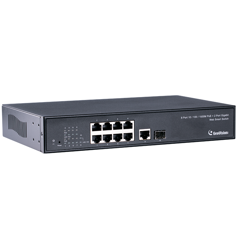 Switch Gestionable PoE+ GEOVISION™ GV-POE0811 de 8 Puertos PoE+ (+1Uplink RJ-45, +1SPF) - 130W//Manageable PoE+ GEOVISION™ GV-POE0811 8-Port PoE+ (+1Uplink RJ-45, +1SPF) Switch - 130W