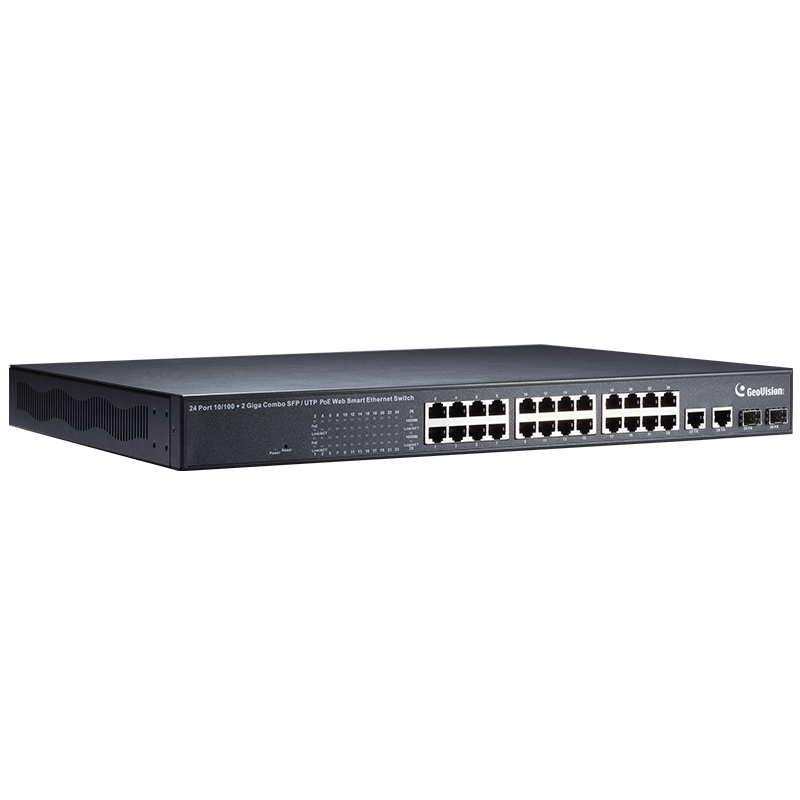 Switch Gigabit Gestionable PoE+ GEOVISION™ GV-POE2411 de 24 Puertos PoE+ (+4SFP) - 400W//Managed Gigabit PoE+ GEOVISION™ GV-POE2411 24-Port PoE+ (+ 4SFP) Switch - 400W