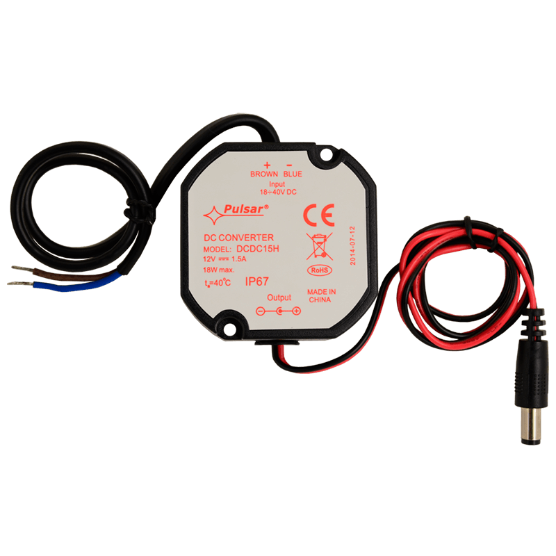 Conversor/Reductor de Alimentación PULSAR® DC/DC 1.5Amp (12VDC) con Salida Tipo Jack//PULSAR® DC/DC 1.5Amp (12VDC) Power Converter/Reducer (Jack Output)