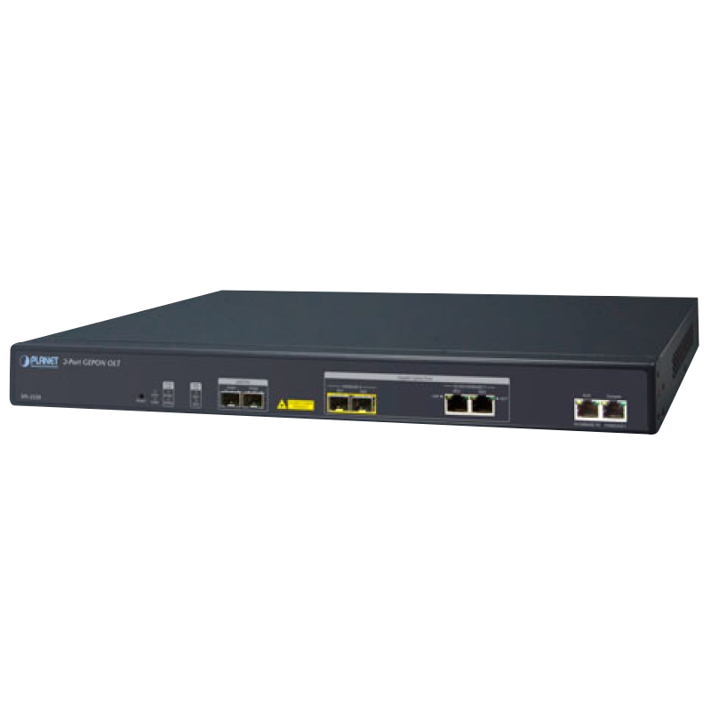 GEPON OLT PLANET™ (interfaz 2-PON, 2x GbE RJ45, 2 x GbE SFP, 1 x puerto MGT)//PLANET™ GEPON OLT (2-PON Interface, 2x GbE RJ45, 2 x GbE SFP, 1 x MGT Port)