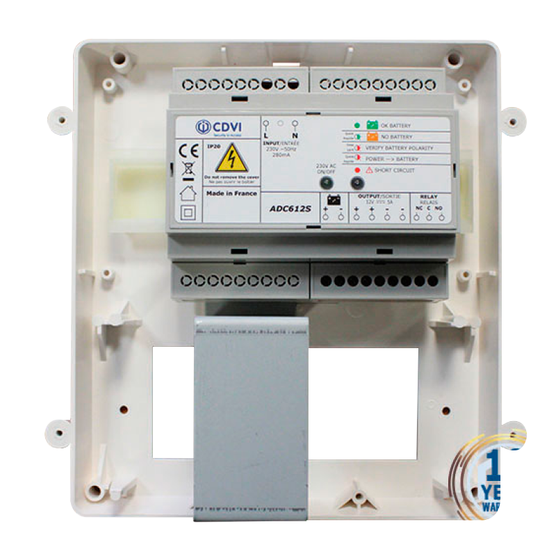 Fuente CDVI® ADC612SB con Conexión a Bateria de Respaldo (12VDC/5Amp)//CDVI® ADC612SB Power Supply with Backup Battery Connection (12VDC / 5Amp)