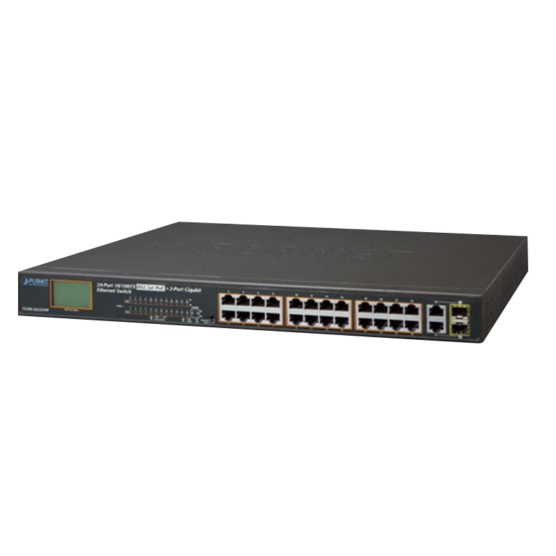 Switch PoE+ PLANET™ de 24 Puertos (+2 TP y +2 SFP) - 300W//PLANET™ 24-Port 10/100TX 802.3at PoE + 2-Port Gigabit TP + 2-Port SFP Ethernet Switch with LCD PoE Monitor - 300W