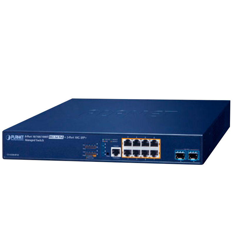 Switch Gestionable PLANET™ de 8 x 10/100/1000T 802.3at PoE+ y 2 Puertos 10G SFP+ - L3 (120W)//PLANET™ 8-Port 10/100/1000T 802.3at PoE+ 2-Port 10G SFP+ Managed Switch - L3 (120W)