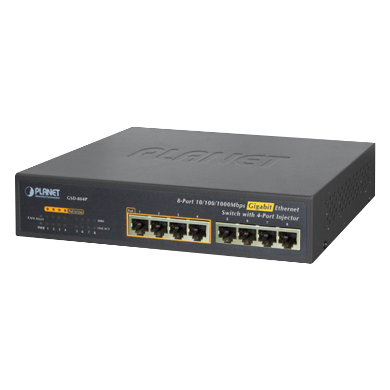 Switch Gigabit High PoE PLANET™ de 8 Puertos (4 PoE+) - 60W//PLANET™ 8-Port 10/100/1000Mbps Gigabit Ethernet Switch with 4-Port 802.3at PoE+ Injector - 60W