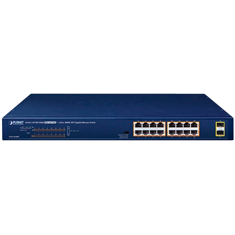 Switch Gigabit PoE+ PLANET™ de 16 Puertos (+2 SFP) - 240W//PLANET™ 16-Port 10/100/1000T 802.3at PoE + 2-Port 1000X SFP Gigabit Ethernet Switch - 240W