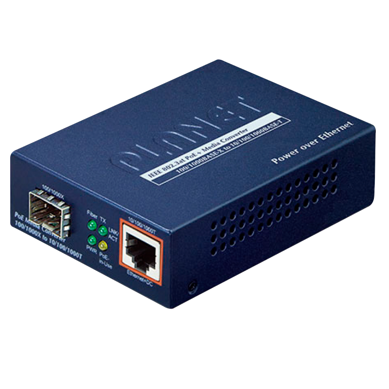 Conversor de Medios PLANET™ de 100/1000BASE-X a 10/100/1000BASE-T PoE+ - (30 W)//PLANET™ 100/1000BASE-X to 10/100/1000BASE-T PoE+ Media Converter - (30W)