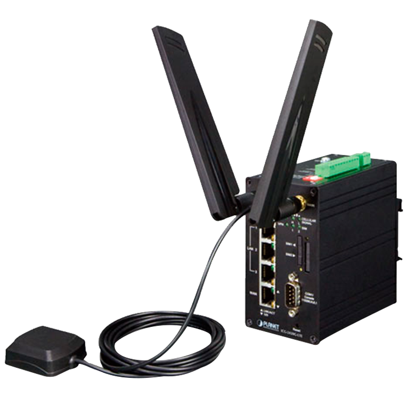 Gateway Industrial 4G LTE PLANET™ con 4 x 10/100TX (2 Slots para Tarjetas SIM, 2 RS232, 1 RS485, DI / DO, GPS, -20 ~ 70º C)//PLANET™ Industrial 4G LTE Cellular Gateway with 4-Port 10/100TX (2-SIM Card Slot, 2 RS232, 1 RS485, DI/DO, GPS, -20~70 degrees C)