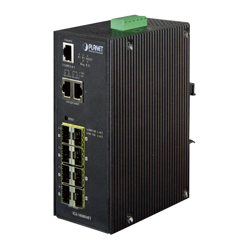 Switch Gestionable Industrial PLANET™ de 8 Puertos SFP (+2 RJ45) Capa 2//PLANET™ 8-SFP Ports (+2 RJ45) Industrial Manageable Gigabit Switch - L2