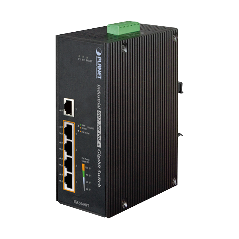 Switch Gigabit Industrial PoE+ PLANET™ de 4 Puertos (+1 SFP) - Carril DIN (120W) - Capa 2//PLANET™ Industrial 5-Port Gigabit Switch w/ 4-Port 802.3at PoE+ - DIN Rail (120W) - L2