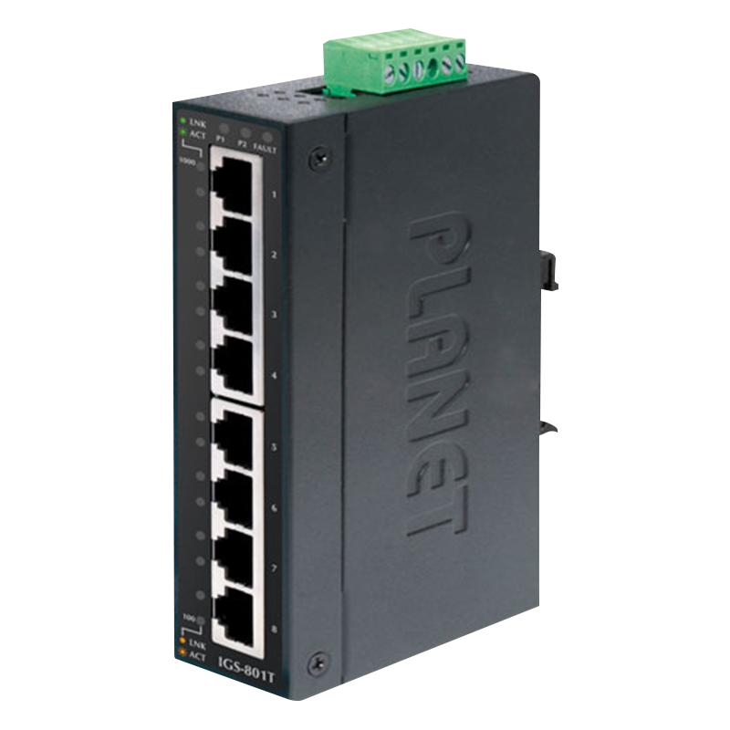 Switch Gigabit Industrial PLANET™ de 8 Puertos - Carril DIN//PLANET™ 8-Port 10/100/1000T Industrial Gigabit Ethernet Switch - DIN Rail