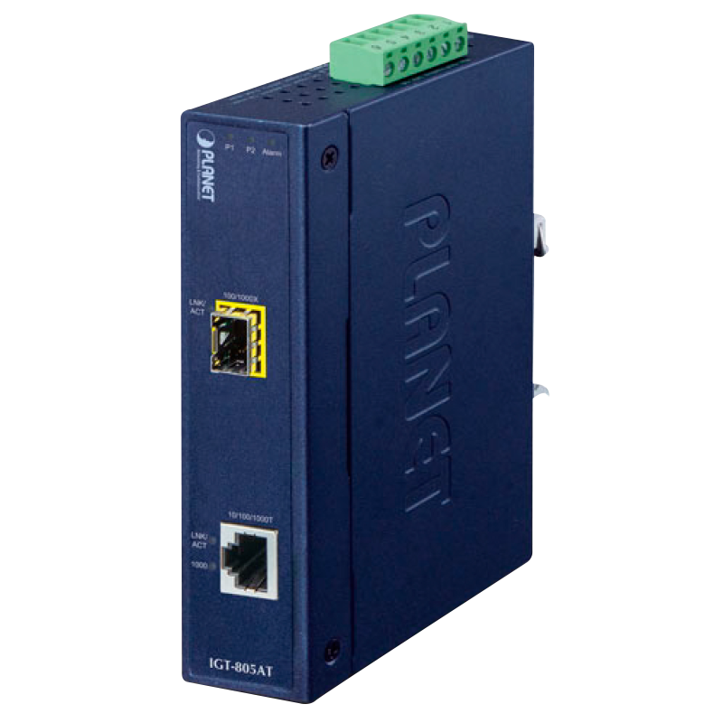 Conversor de Medios Industrial PLANET™ de 10/100/1000BASE-T a 100 / 1000BASE-X SFP (Carril Din)//PLANET™ Industrial 10/100/1000BASE-T to 100/1000BASE-X SFP Media Converter (Din Rail)