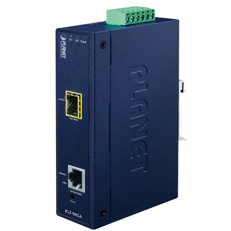 Conversor de Medios Gigabit Ethernet Gestionable Industrial PLANET™ con Amplia Temperatura de Funcionamiento (Carril Din)//PLANET™ Industrial Managed Gigabit Ethernet Media Converter with Wide Operating Temperature (Din Rail)