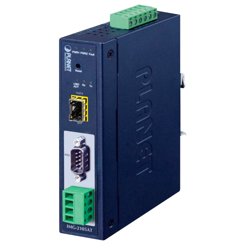 Gateway Modbus Industrial PLANET™ RS232/422/485 de 1 Puerto con 1 x SFP 100BASE-FX//PLANET™ Industrial 1-port RS232/422/485 Modbus Gateway with 1-Port 100BASE-FX SFP