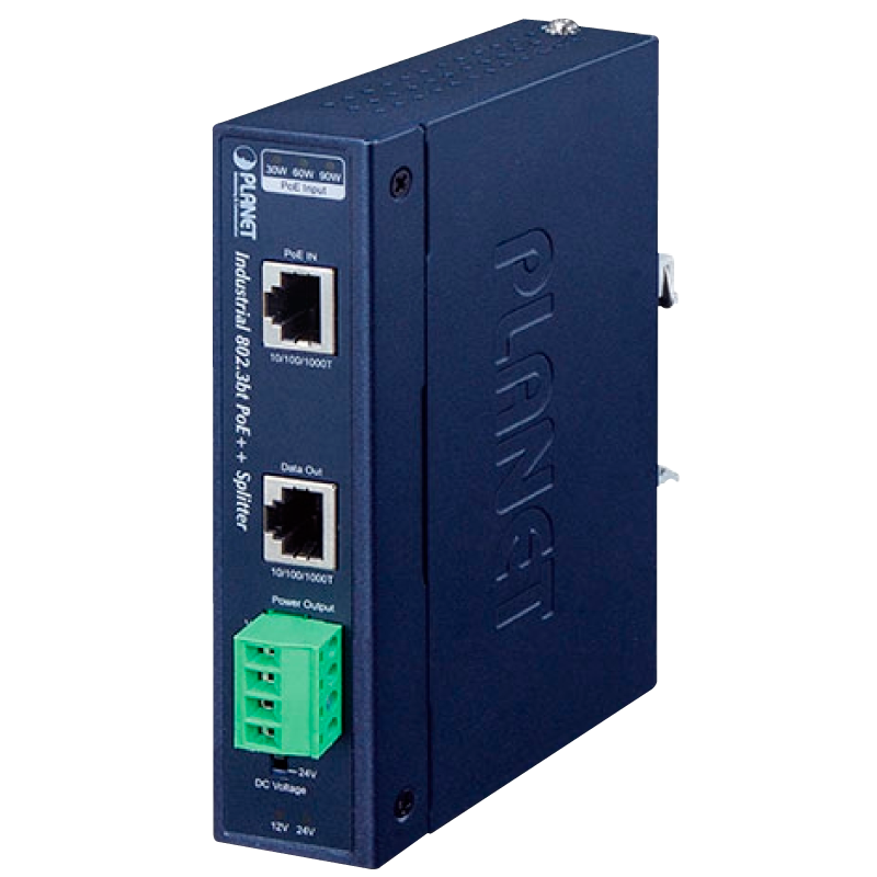 Splitter Gigabit PoE++ Industrial PLANET™ (12/24VDC) - Carril DIN//PLANET™ Industrial Single-Port 10/100/1000Mbps 802.3bt PoE++ Splitter