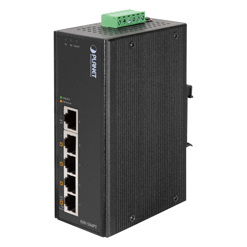 Switch Industrial PoE+ PLANET™ de 5 Puertos (4 PoE) - Carril DIN (120W)//PLANET™ Industrial 5-Port 10/100TX Ethernet Switch with 4-Port 802.3at PoE+ - DIN Rail (120W)