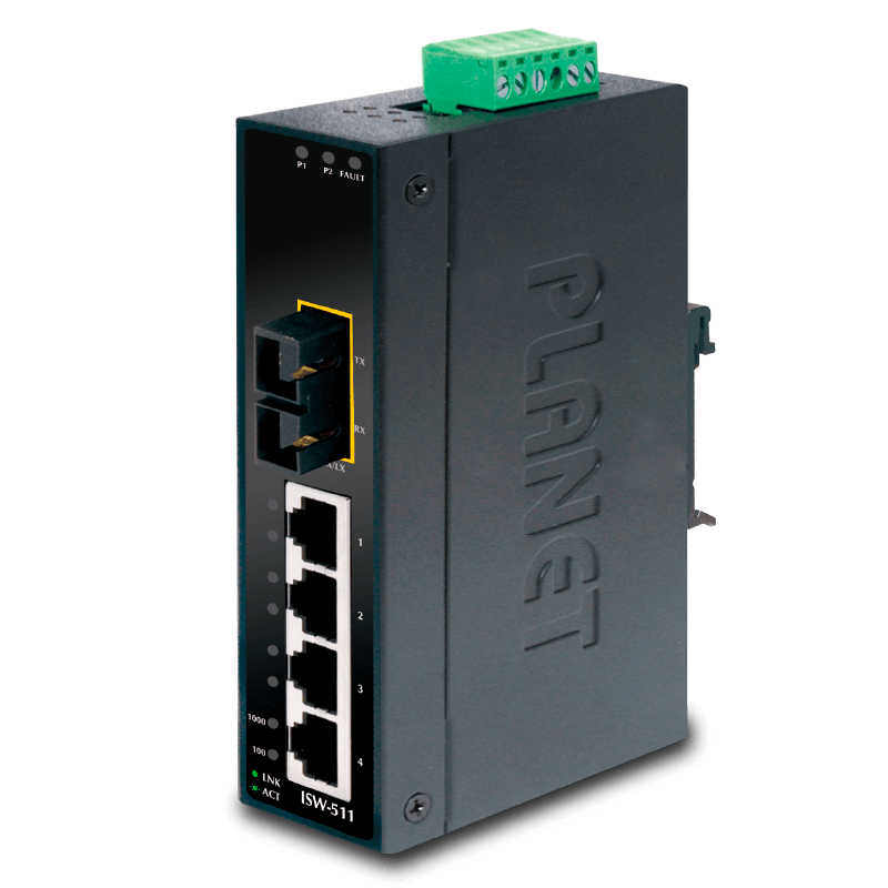 Switch Industrial PLANET™ de 4 Puertos (+2 SFP) - Carril DIN//PLANET™ 4-Port 10/100Base-TX + 1-Port 100Base-FX Industrial Fast Ethernet Switch - DIN Rail