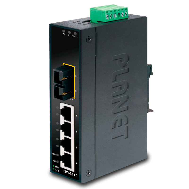 Switch Industrial PLANET™ de 4 Puertos (+2 SFP) - Carril DIN//PLANET™ 4-Port 10/100Base-TX + 1-Port 100Base-FX Industrial Fast Ethernet Switch - Carril Rail