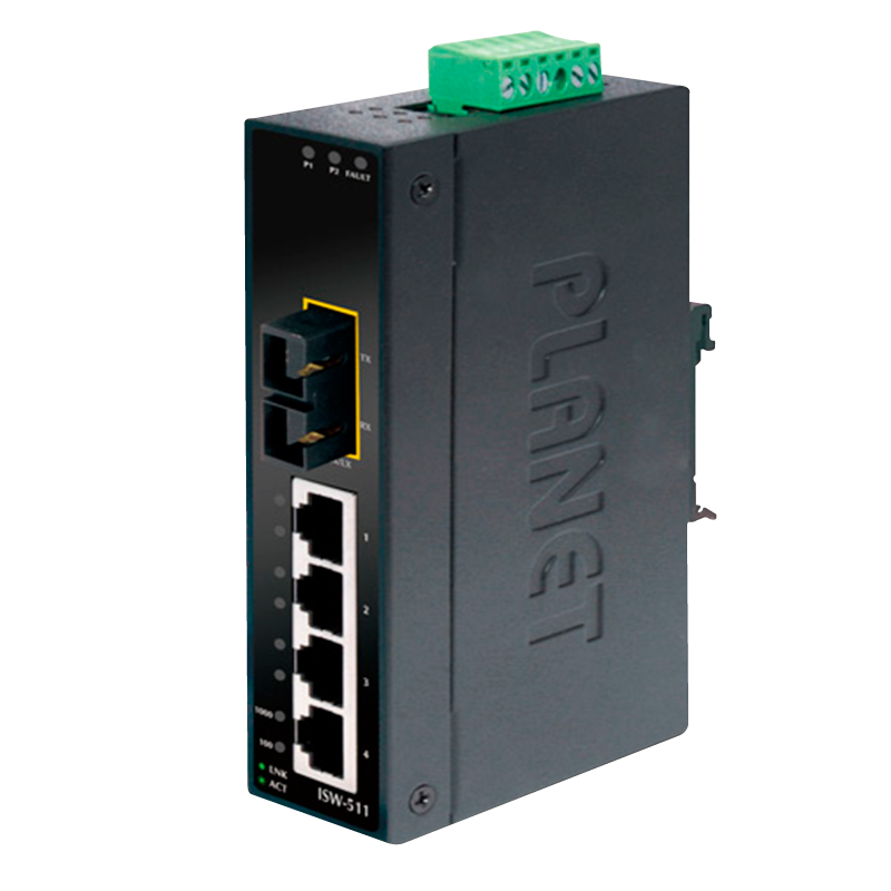 Switch Industrial PLANET™ de 4 Puertos (+2 SFP) - Carril DIN//PLANET™ 4-Port 10/100Base-TX + 1-Port 100Base-FX Industrial Fast Ethernet Switch - DIN Rail