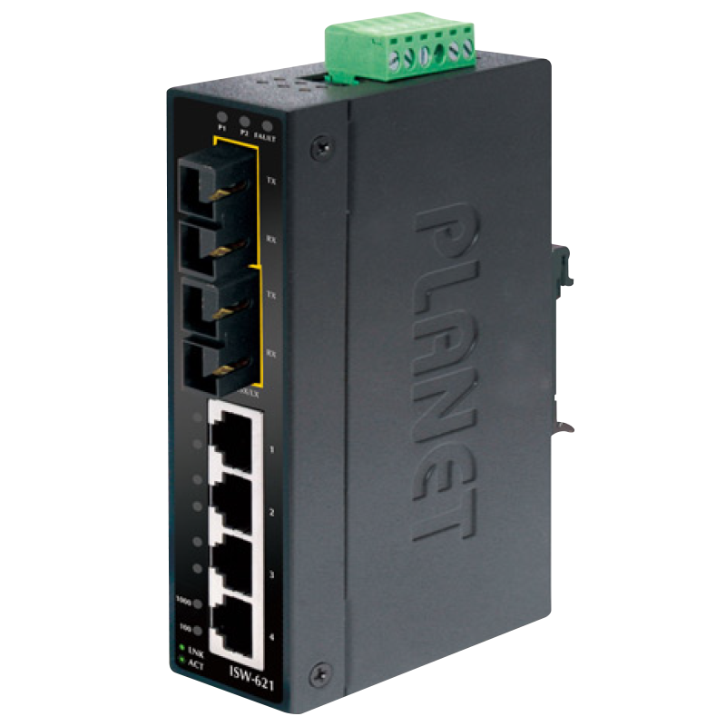 Switch Industrial PLANET™ de 4 Puertos - Carril DIN//PLANET™ 4-Port 10/100Base-TX + 2-Port 100Base-FX Industrial Fast Ethernet Switch - DIN Rail