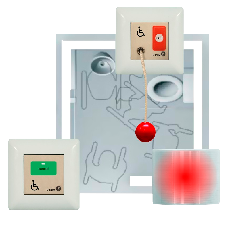 Conjunto de Señalización y Llamada SMC™ KB-10F para Baños y Cabinas de Vestuario Accesibles//SMC™ KB-10F Signaling and Calling Set for Accessible Restrooms and Changing Rooms