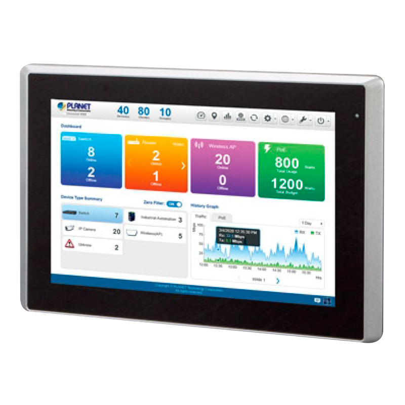 Controlador de Gestión de Red Universal de Clase Empresarial PLANET™ con Pantalla Táctil LCD (10”)//PLANET™ Enterprise-class Universal Network Management Controller with LCD Touch Screen (10”)