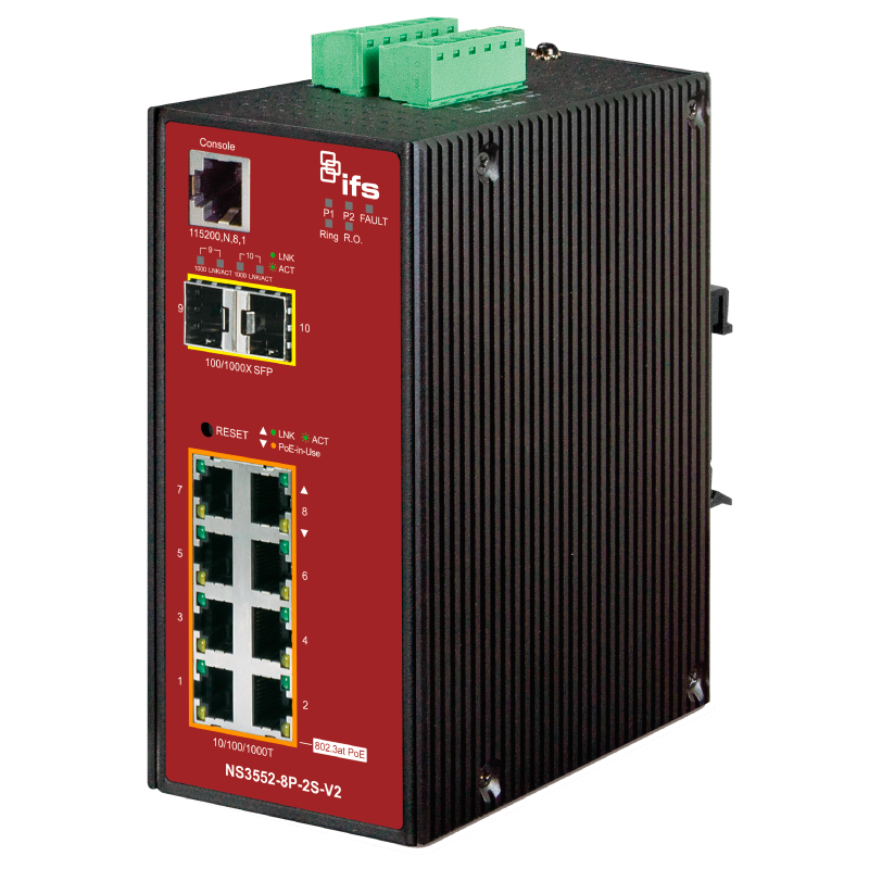 Switch Gestionable Industrial UTC™ IFS® de 8 Puertos PoE+ (+2 SFP) Capa 2//UTC™ IFS® 8-Ports (+2 SFP) PoE+ Industrial Manageable Gigabit Switch - L2