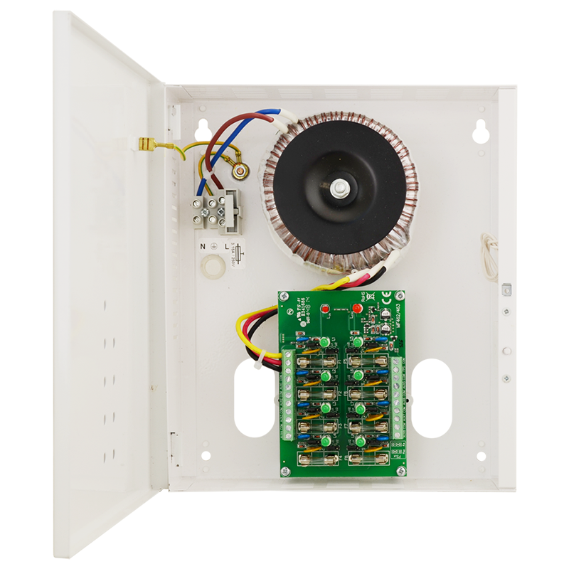 Fuente VAC en Caja Metálica PULSAR® 24VAC/6Amp (8 Salidas de 0.75Amp)//PULSAR® 24VAC / 6A / 8x0,75A Power Supply Unit in Metal Enclosure