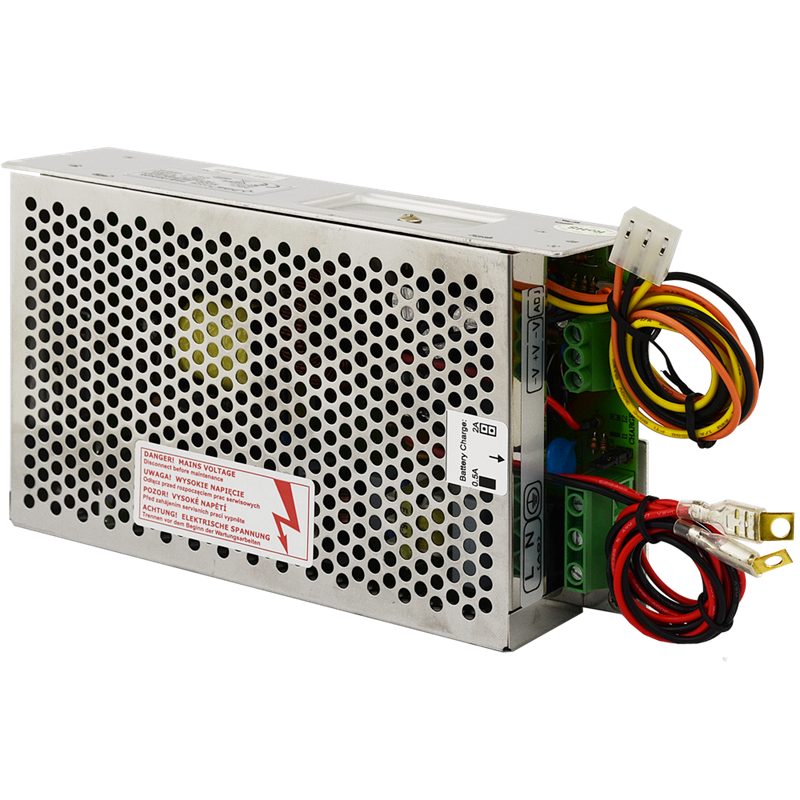 Fuente PULSAR® con Respaldo en Caja de Rejilla 27.6VDC/5.5Amp con Conectores Cableados//PULSAR® Buffered PSU in 27.6V / 5.5A Grid Box with Wired Connectors