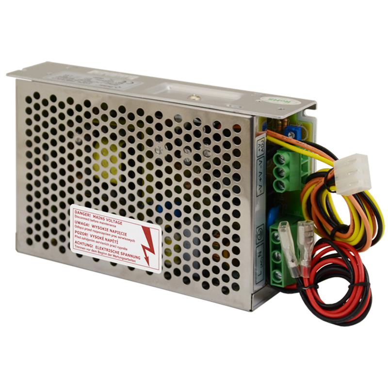 Fuente PULSAR® con Respaldo en Caja de Rejilla 54VDC/1.3Amp con Conectores Cableados//54VDC / 1.3Amp Grid Box Backed PULSAR® Power Supply with Hardwired Connectors