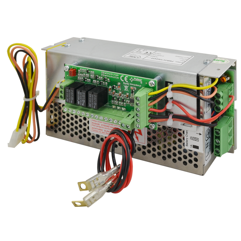Fuente PULSAR® con Respaldo en Caja de Rejilla 13.8/7Amp/OC con Conectores Cableados//PULSAR® Buffered PSU in 13,8 / 7A / OC Grid Box with Wired Connectors