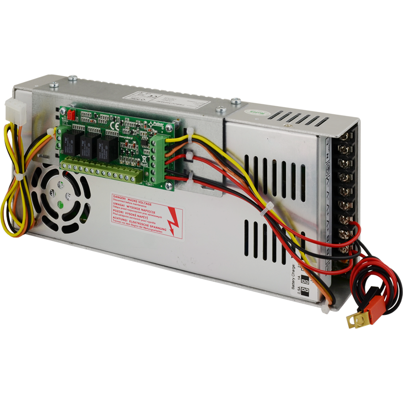 Fuente PULSAR® con Respaldo en Caja de Rejilla 54V/5Amp/OC con Conectores Cableados//PULSAR® Buffered PSU 54V / 5A / OC in Grid Box with Wired Connectors
