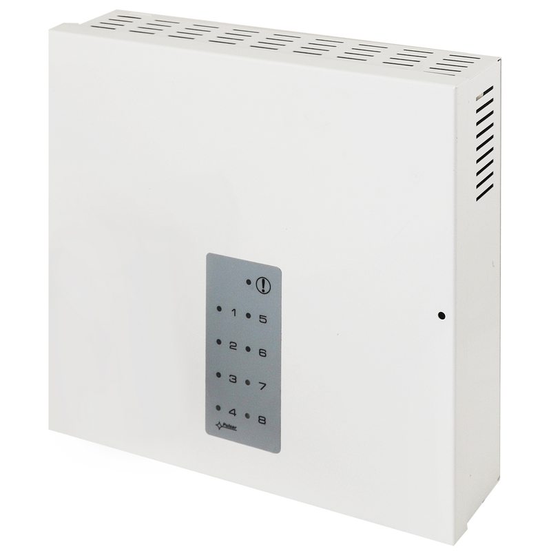Fuente con Fusibles PULSAR® de 12VDC/8Amp (8 Salidas de 1Amp) en Caja Metálica//PULSAR® PSU with Fuses 12V / 8A / 8x1A in Metal Enclosure