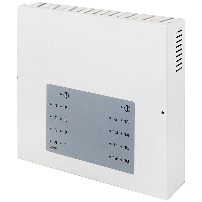Fuente con Fusibles PULSAR® de 12VDC/8Amp (16 Salidas de 0.5Amp) en Caja Metálica//PULSAR® PSU with Fuses 12V / 8A / 16x0.5A in Metal Enclosure