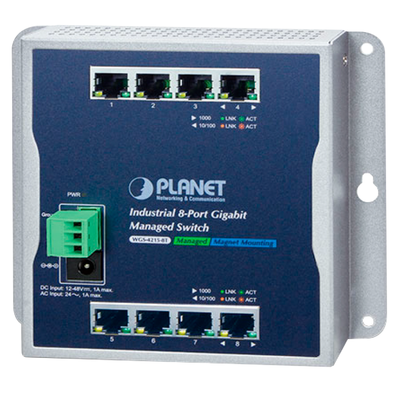 Switch Gestionable Industrial PLANET™ de Montaje en Pared de 8 puertos 10/100/1000T - Capa 2//PLANET™ Industrial 8-Port 10/100/1000T Wall-Mount Managed Switch (Din Rail) - L2