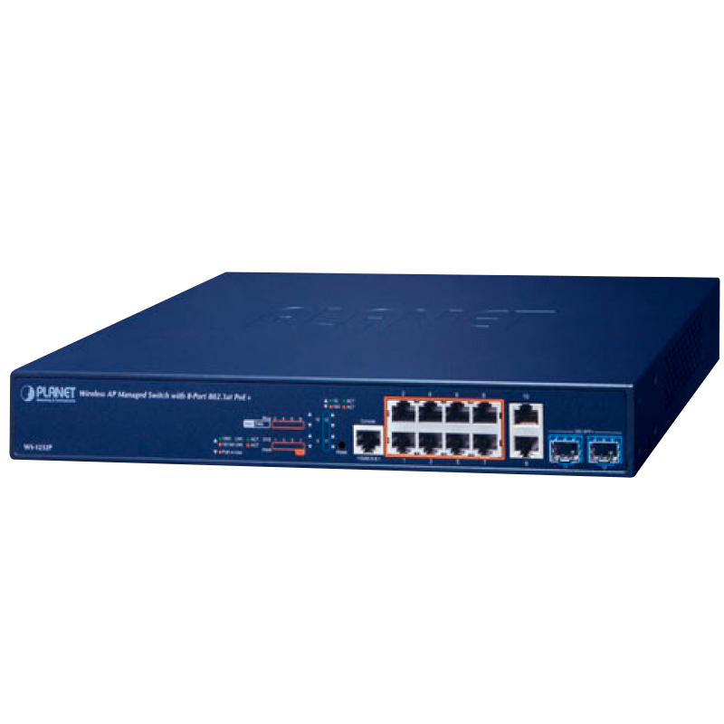 Switch Gestionable AP Inalámbrico PLANET™ con 8 puertos 802.3at PoE+ 2 x 10G SFP+ Capa 2 (240W)//PLANET™ Wireless AP Managed Switch with 8-Port 802.3at PoE + 2-Port 10G SFP+ L2 (240W)