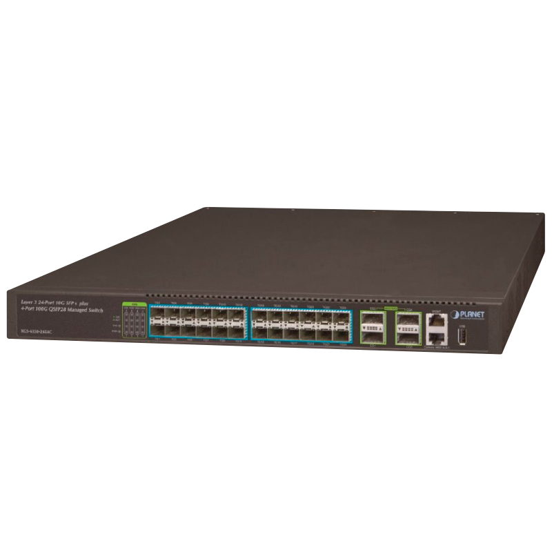 Switch Gestionable PLANET™ de 24 Puertos 10G SFP+ & 4 Puertos 100G QSFP28 - L3//PLANET™ 24-Port 10G SFP+ + 4-Port 100G QSFP28 Managed Switch - L3