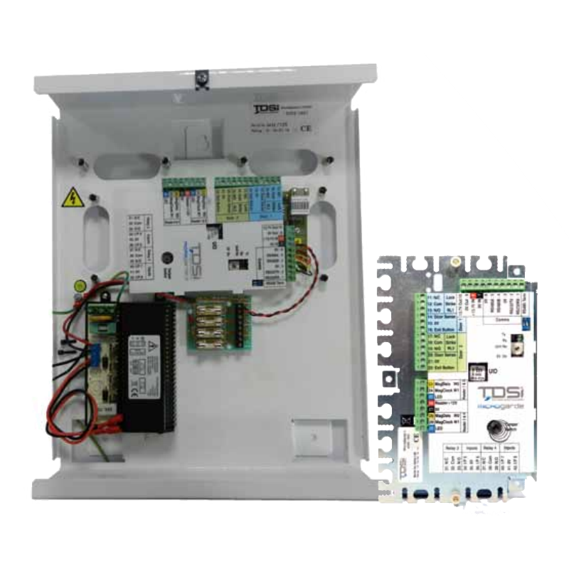 Unidad de Control de 2 Puertas TDSI® Microgarde® II + IP con Fuente de Alimentación//2-Door TDSI® MICROgarde® II Control Unit with PSU + IP