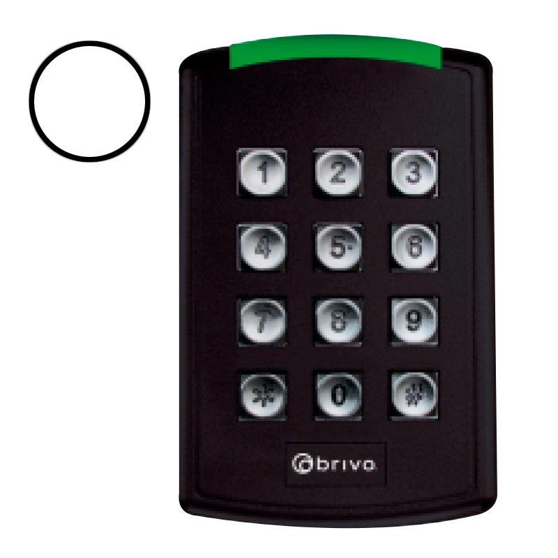 Lector BRIVO® Fluid Access™ Doble-Tecnología 13.56 MHz + BLE con Teclado (Blanco) - Estrecho//BRIVO® Fluid Access™ Dual-Technology 13.56 MHz + BLE Reader with Keypad (White) - Mullion