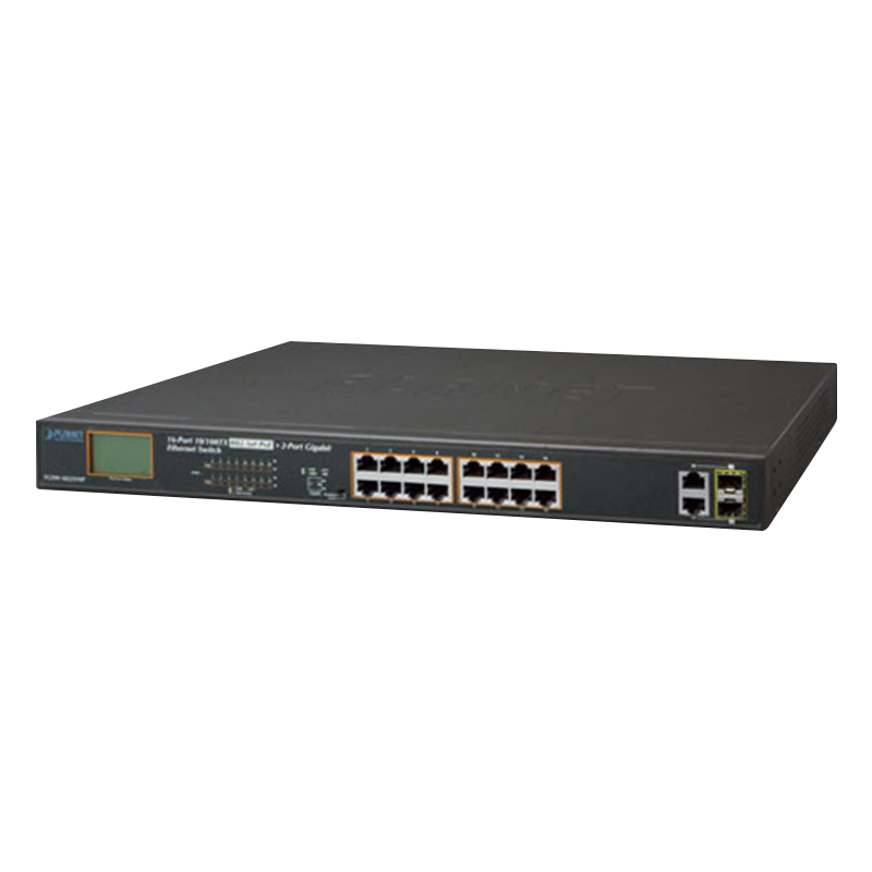 Switch PoE+ PLANET™ de 16 Puertos (+2 TP y +2 SFP) - 300W//PLANET™ 16-Port 10/100TX 802.3at PoE + 2-Port Gigabit TP + 2-Port SFP Ethernet Switch with LCD PoE Monitor - 300W