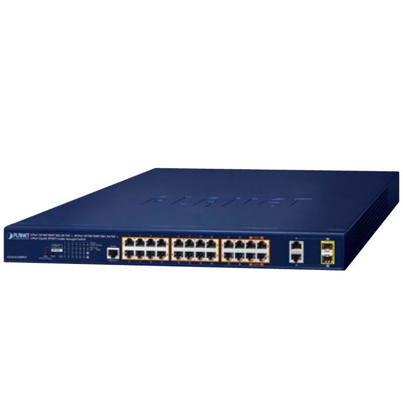 Switch Gigabit Gestionable UltraPoE PLANET™ de 24 Puertos (+2 SFP) Capa 2 - 240W//4-Port 10/100/1000T 802.3bt PoE + 20-Port 10/100/1000T 802.3at PoE + 2-Port Gigabit TP/SFP Combo Managed Switch - L2/L4 (240W)