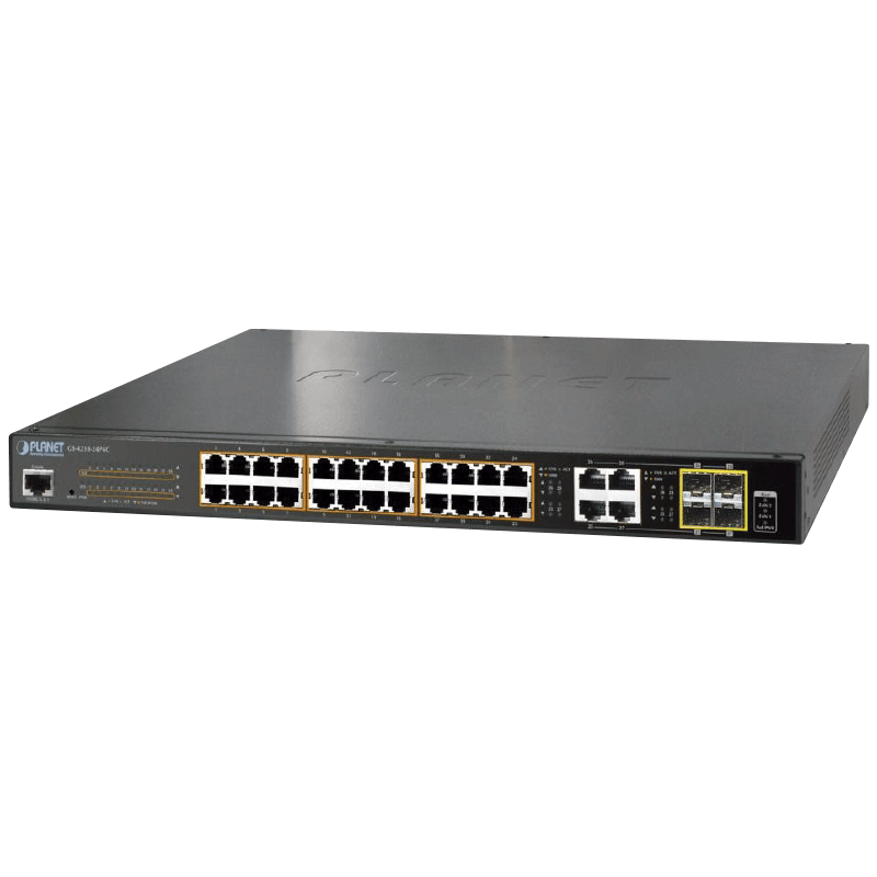 Switch Gigabit Gestionable PoE+ PLANET™ de 24 Puertos (+4 TP/SFP) Capa 2 - 440W//PLANET™ 24-Ports (+4 TP/SFP) PoE+ Gigabit Manageable L2 Switch - 440W