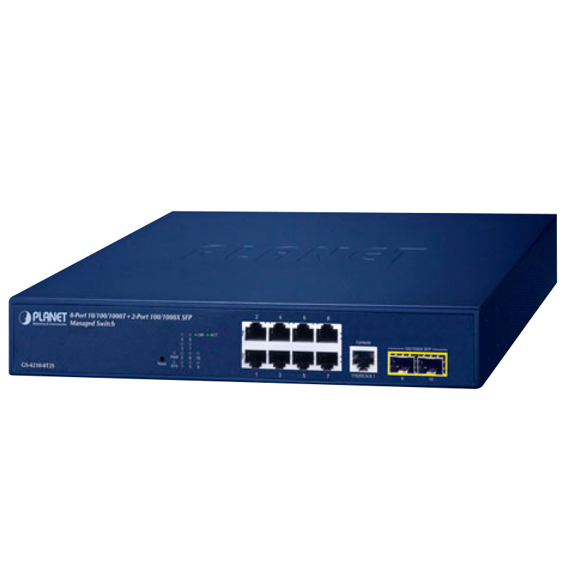 Switch Gestionable SFP PLANET™ de 8 x 10/100/1000T + 2 x 100/1000X - L2/L4//PLANET™ 8-Port 10/100/1000T + 2-Port 100/1000X SFP Managed Switch - L2/L4