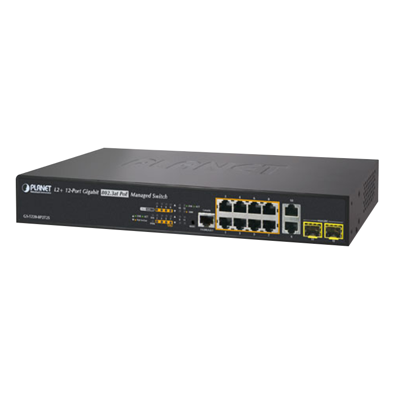 Switch Gigabit Gestionable PoE+ PLANET™ de 8 Puertos (+2 SFP, +2 TP) Capa 2+ - 240W//PLANET™ 8-Ports (+2 SFP, +2 TP) PoE+ Gigabit Manageable L2+ Switch - 240W